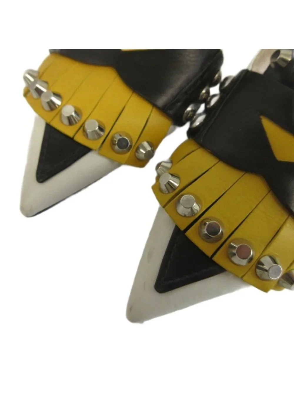 Prada Pumps Leather Pointed Toe Kitten Heels Studs Fringe Sling Back
